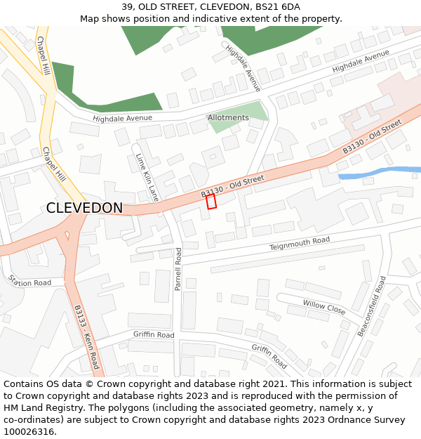 39, OLD STREET, CLEVEDON, BS21 6DA: Location map and indicative extent of plot