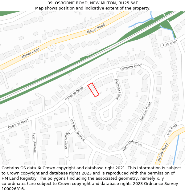 39, OSBORNE ROAD, NEW MILTON, BH25 6AF: Location map and indicative extent of plot