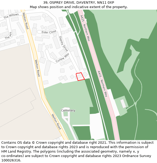 39, OSPREY DRIVE, DAVENTRY, NN11 0XP: Location map and indicative extent of plot