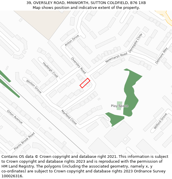 39, OVERSLEY ROAD, MINWORTH, SUTTON COLDFIELD, B76 1XB: Location map and indicative extent of plot