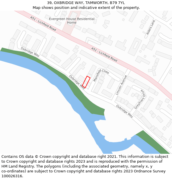 39, OXBRIDGE WAY, TAMWORTH, B79 7YL: Location map and indicative extent of plot