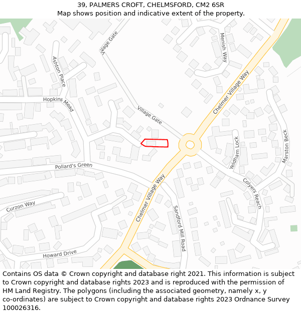 39, PALMERS CROFT, CHELMSFORD, CM2 6SR: Location map and indicative extent of plot