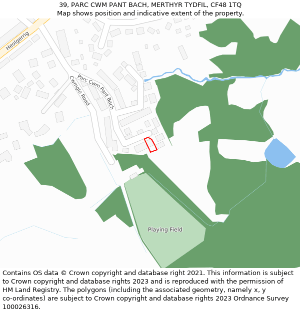 39, PARC CWM PANT BACH, MERTHYR TYDFIL, CF48 1TQ: Location map and indicative extent of plot