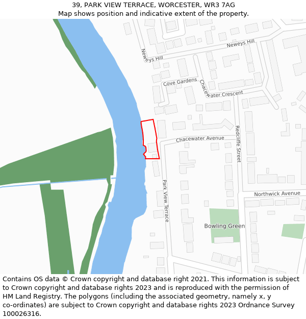 39, PARK VIEW TERRACE, WORCESTER, WR3 7AG: Location map and indicative extent of plot