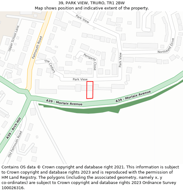 39, PARK VIEW, TRURO, TR1 2BW: Location map and indicative extent of plot