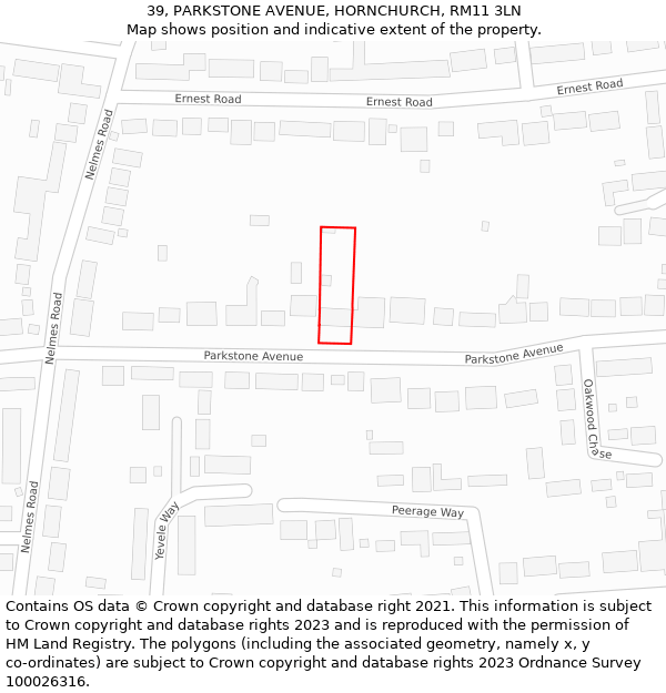 39, PARKSTONE AVENUE, HORNCHURCH, RM11 3LN: Location map and indicative extent of plot