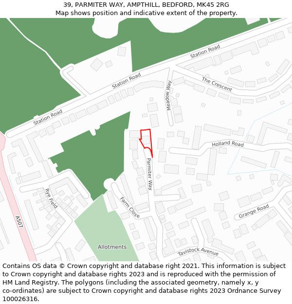 39, PARMITER WAY, AMPTHILL, BEDFORD, MK45 2RG: Location map and indicative extent of plot