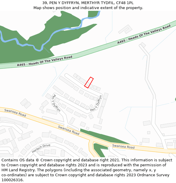 39, PEN Y DYFFRYN, MERTHYR TYDFIL, CF48 1PL: Location map and indicative extent of plot