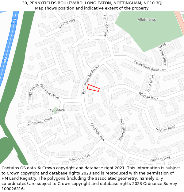 39, PENNYFIELDS BOULEVARD, LONG EATON, NOTTINGHAM, NG10 3QJ: Location map and indicative extent of plot