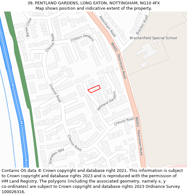 39, PENTLAND GARDENS, LONG EATON, NOTTINGHAM, NG10 4FX: Location map and indicative extent of plot