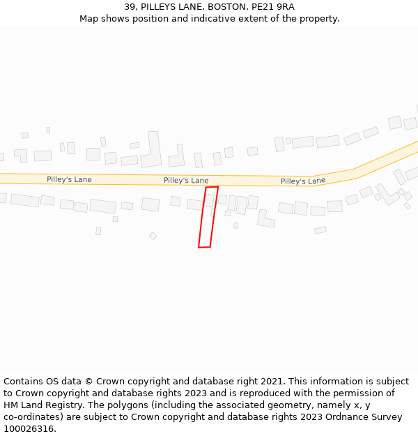 39, PILLEYS LANE, BOSTON, PE21 9RA: Location map and indicative extent of plot