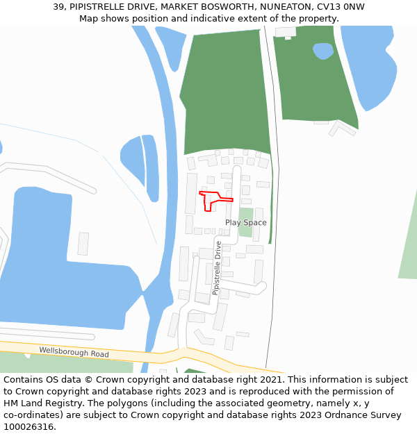 39, PIPISTRELLE DRIVE, MARKET BOSWORTH, NUNEATON, CV13 0NW: Location map and indicative extent of plot