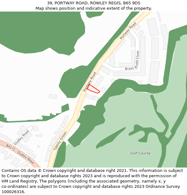 39, PORTWAY ROAD, ROWLEY REGIS, B65 9DS: Location map and indicative extent of plot
