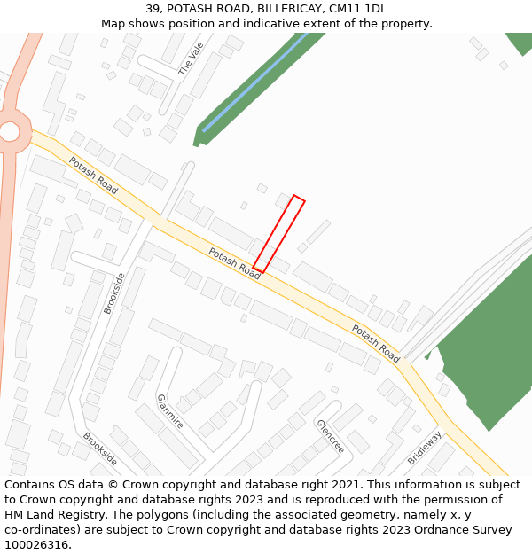 39, POTASH ROAD, BILLERICAY, CM11 1DL: Location map and indicative extent of plot