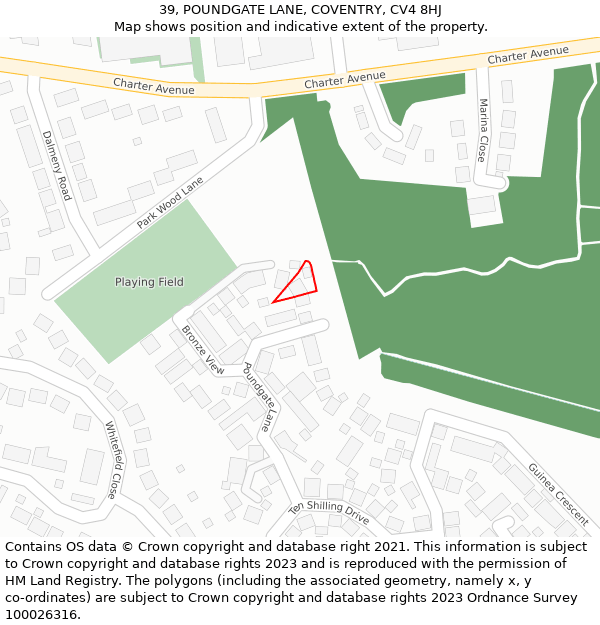 39, POUNDGATE LANE, COVENTRY, CV4 8HJ: Location map and indicative extent of plot