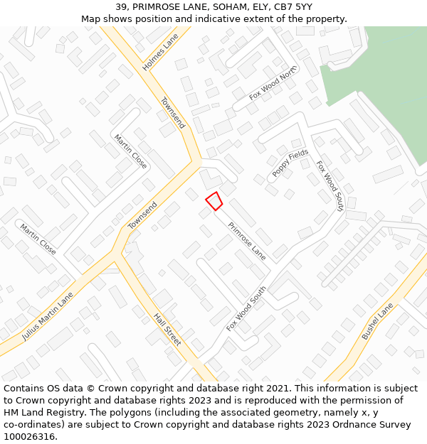 39, PRIMROSE LANE, SOHAM, ELY, CB7 5YY: Location map and indicative extent of plot