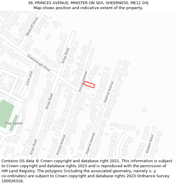 39, PRINCES AVENUE, MINSTER ON SEA, SHEERNESS, ME12 2HJ: Location map and indicative extent of plot