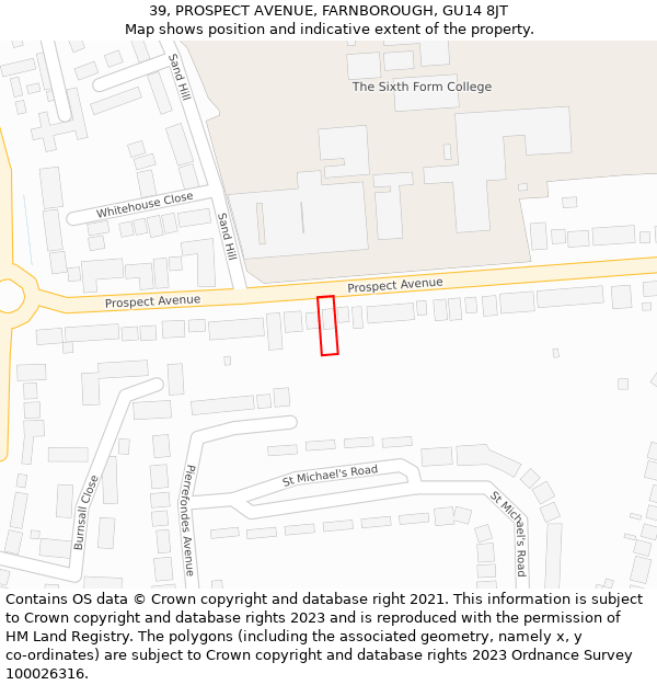 39, PROSPECT AVENUE, FARNBOROUGH, GU14 8JT: Location map and indicative extent of plot