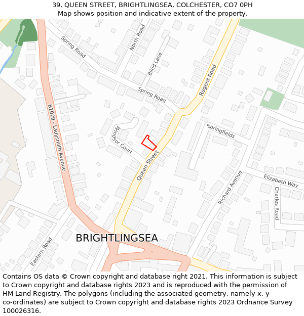 39, QUEEN STREET, BRIGHTLINGSEA, COLCHESTER, CO7 0PH: Location map and indicative extent of plot