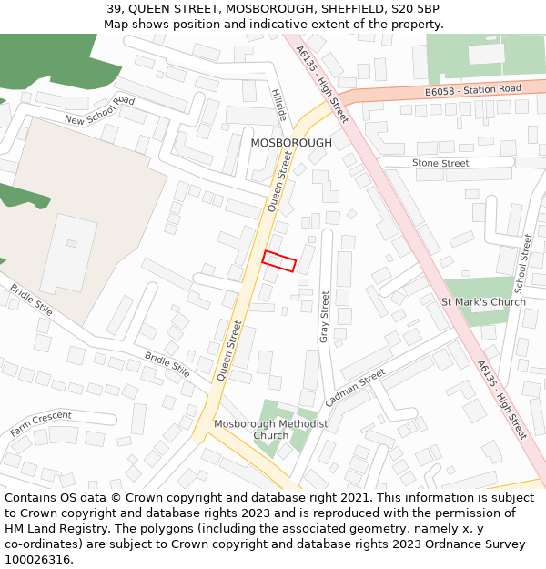 39, QUEEN STREET, MOSBOROUGH, SHEFFIELD, S20 5BP: Location map and indicative extent of plot