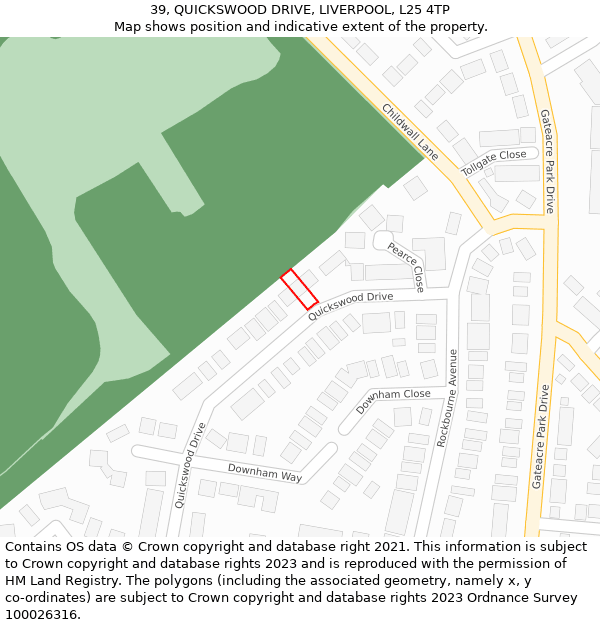 39, QUICKSWOOD DRIVE, LIVERPOOL, L25 4TP: Location map and indicative extent of plot