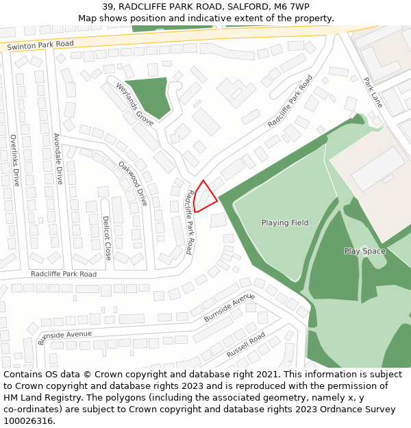 39, RADCLIFFE PARK ROAD, SALFORD, M6 7WP: Location map and indicative extent of plot