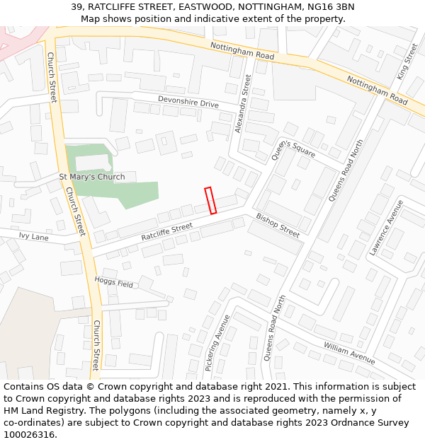 39, RATCLIFFE STREET, EASTWOOD, NOTTINGHAM, NG16 3BN: Location map and indicative extent of plot