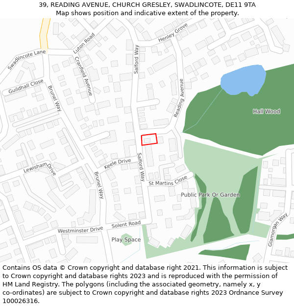 39, READING AVENUE, CHURCH GRESLEY, SWADLINCOTE, DE11 9TA: Location map and indicative extent of plot