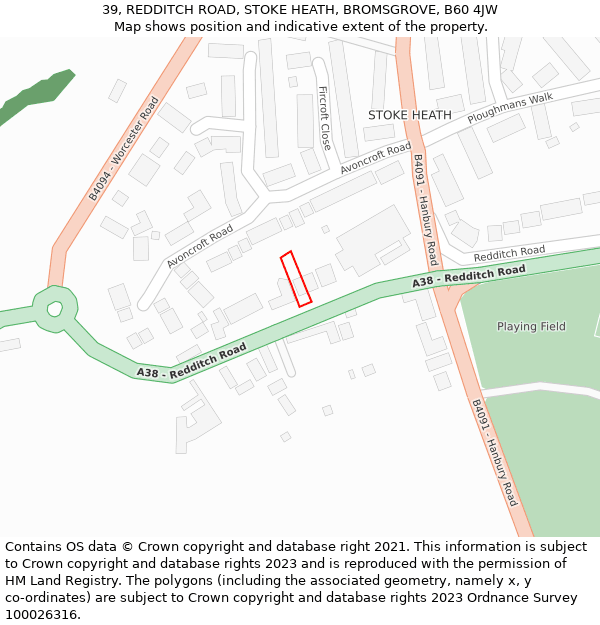 39, REDDITCH ROAD, STOKE HEATH, BROMSGROVE, B60 4JW: Location map and indicative extent of plot