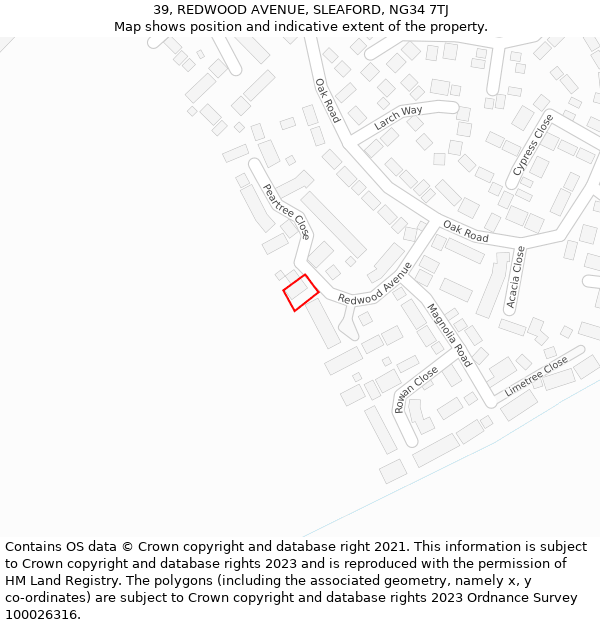 39, REDWOOD AVENUE, SLEAFORD, NG34 7TJ: Location map and indicative extent of plot