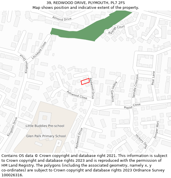 39, REDWOOD DRIVE, PLYMOUTH, PL7 2FS: Location map and indicative extent of plot