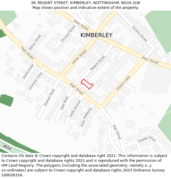 39, REGENT STREET, KIMBERLEY, NOTTINGHAM, NG16 2LW: Location map and indicative extent of plot