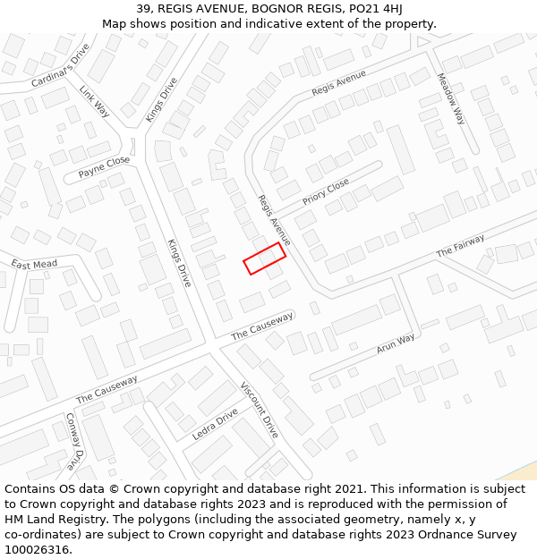 39, REGIS AVENUE, BOGNOR REGIS, PO21 4HJ: Location map and indicative extent of plot