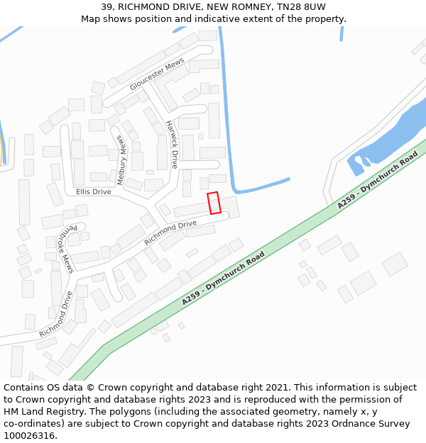 39, RICHMOND DRIVE, NEW ROMNEY, TN28 8UW: Location map and indicative extent of plot