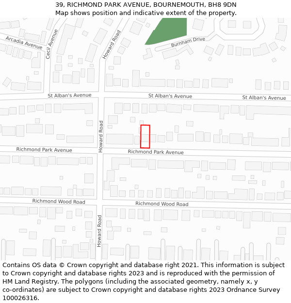 39, RICHMOND PARK AVENUE, BOURNEMOUTH, BH8 9DN: Location map and indicative extent of plot