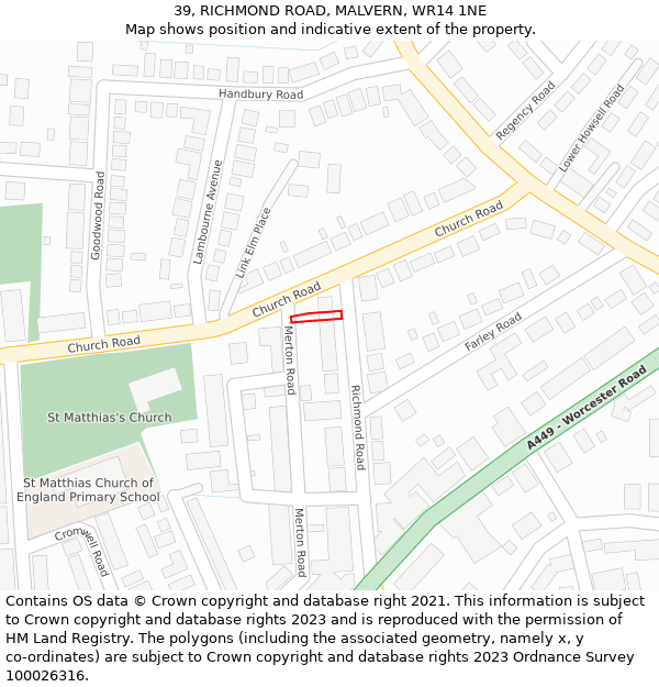39, RICHMOND ROAD, MALVERN, WR14 1NE: Location map and indicative extent of plot