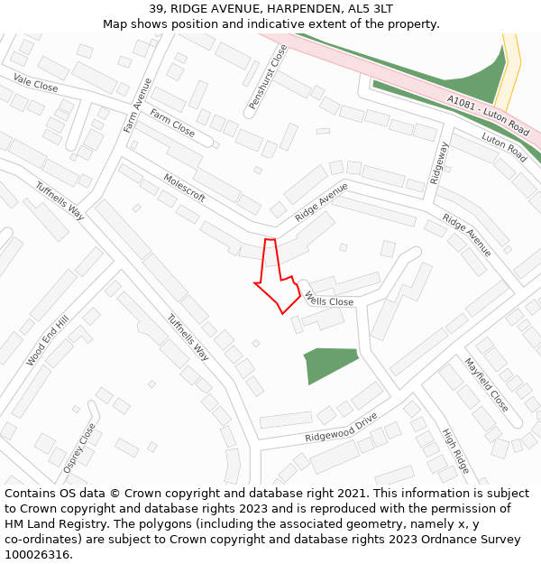 39, RIDGE AVENUE, HARPENDEN, AL5 3LT: Location map and indicative extent of plot