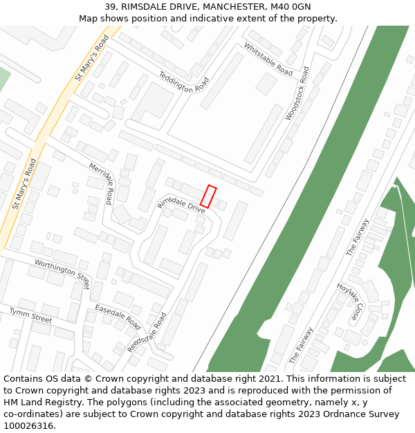 39, RIMSDALE DRIVE, MANCHESTER, M40 0GN: Location map and indicative extent of plot