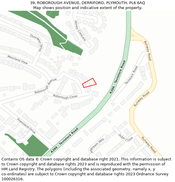 39, ROBOROUGH AVENUE, DERRIFORD, PLYMOUTH, PL6 6AQ: Location map and indicative extent of plot