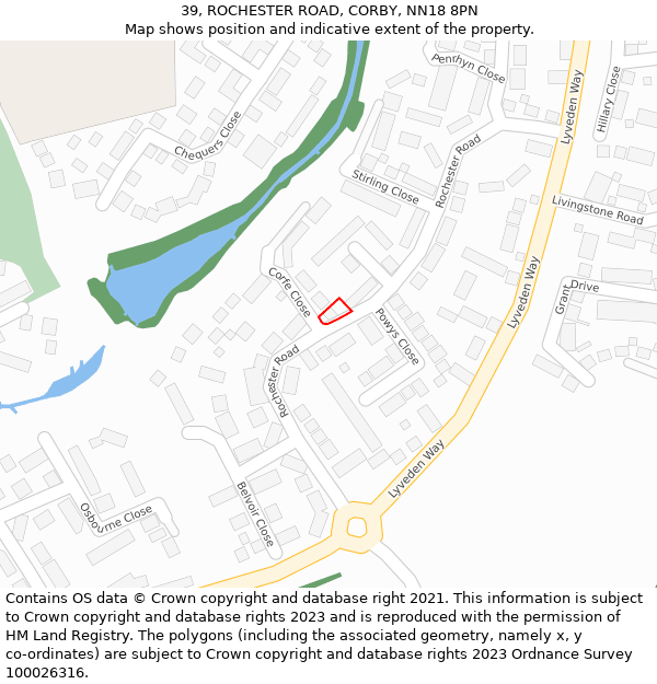 39, ROCHESTER ROAD, CORBY, NN18 8PN: Location map and indicative extent of plot