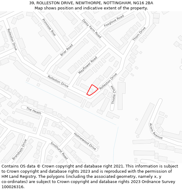 39, ROLLESTON DRIVE, NEWTHORPE, NOTTINGHAM, NG16 2BA: Location map and indicative extent of plot