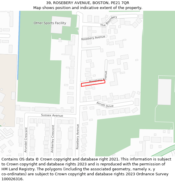 39, ROSEBERY AVENUE, BOSTON, PE21 7QR: Location map and indicative extent of plot