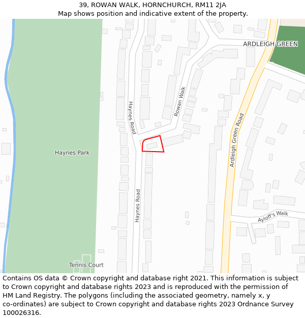 39, ROWAN WALK, HORNCHURCH, RM11 2JA: Location map and indicative extent of plot