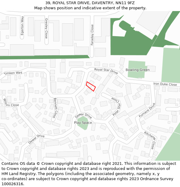 39, ROYAL STAR DRIVE, DAVENTRY, NN11 9FZ: Location map and indicative extent of plot