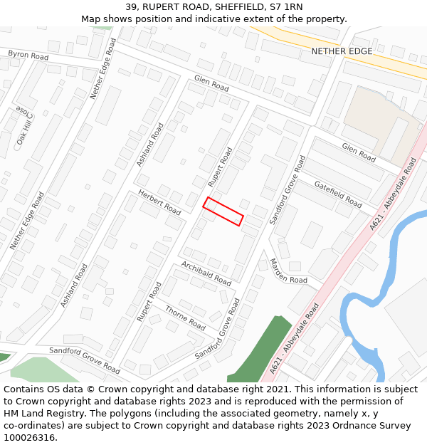 39, RUPERT ROAD, SHEFFIELD, S7 1RN: Location map and indicative extent of plot