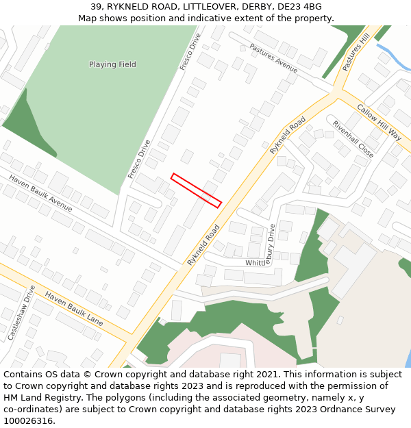 39, RYKNELD ROAD, LITTLEOVER, DERBY, DE23 4BG: Location map and indicative extent of plot