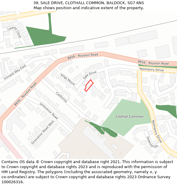 39, SALE DRIVE, CLOTHALL COMMON, BALDOCK, SG7 6NS: Location map and indicative extent of plot