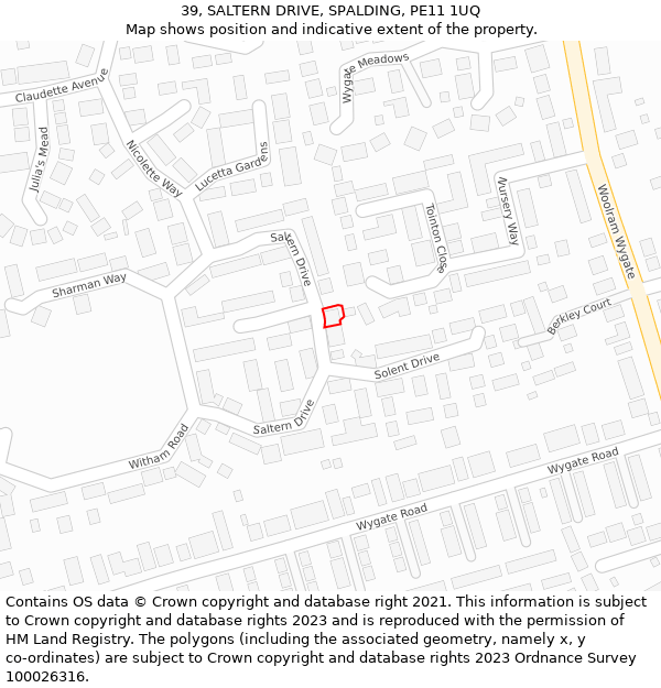 39, SALTERN DRIVE, SPALDING, PE11 1UQ: Location map and indicative extent of plot