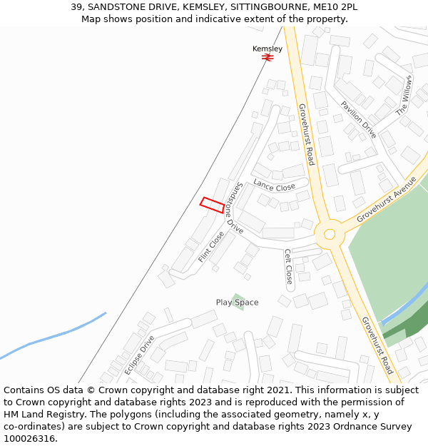 39, SANDSTONE DRIVE, KEMSLEY, SITTINGBOURNE, ME10 2PL: Location map and indicative extent of plot