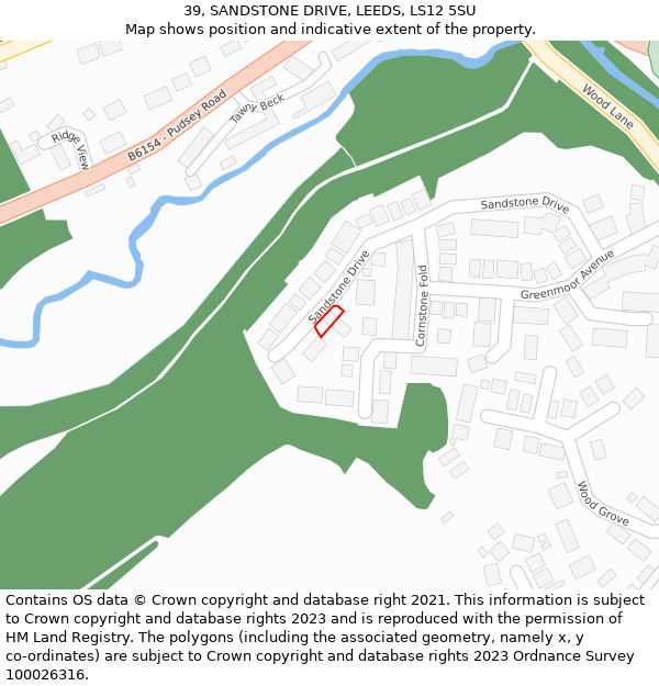 39, SANDSTONE DRIVE, LEEDS, LS12 5SU: Location map and indicative extent of plot